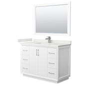 Wyndham Collection Strada 48" Free Standing Single Basin Vanity Set with Cabinet, Quartz Vanity Top, and Framed Mirror White / White Quartz Top / Brushed Nickel Hardware