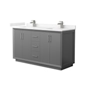 Wyndham Collection Strada 60" Free Standing Double Basin Vanity Set with Cabinet and Cultured Marble Vanity Top Dark Gray / Carrara Cultured Marble Top / Brushed Nickel Hardware