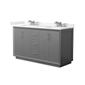 Wyndham Collection Strada 60" Free Standing Double Basin Vanity Set with Cabinet and Cultured Marble Vanity Top Dark Gray / Carrara Cultured Marble Top / Brushed Nickel Hardware