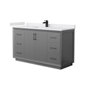 Wyndham Collection Strada 60" Free Standing Single Basin Vanity Set with Cabinet and Cultured Marble Vanity Top Dark Gray / White Cultured Marble Top / Matte Black Hardware