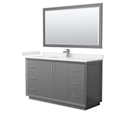 Wyndham Collection Strada 60" Free Standing Single Basin Vanity Set with Cabinet, Cultured Marble Vanity Top, and Framed Mirror Dark Gray / Carrara Cultured Marble Top / Brushed Nickel Hardware