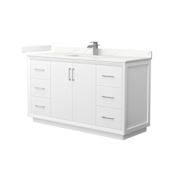 Wyndham Collection Strada 60" Free Standing Single Basin Vanity Set with Cabinet and Quartz Vanity Top White / Giotto Quartz Top / Brushed Nickel Hardware