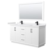 Wyndham Collection Strada 66" Free Standing Double Basin Vanity Set with Cabinet, Cultured Marble Vanity Top, and Framed Mirror White / White Cultured Marble Top / Matte Black Hardware