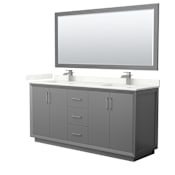 Wyndham Collection Strada 72" Free Standing Double Basin Vanity Set with Cabinet, Quartz Vanity Top, and Framed Mirror Dark Gray / Giotto Quartz Top / Brushed Nickel Hardware