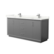 Wyndham Collection Strada 72" Free Standing Double Basin Vanity Set with Cabinet and Quartz Vanity Top Dark Gray / Giotto Quartz Top / Brushed Nickel Hardware