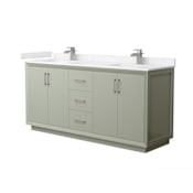 Wyndham Collection Strada 72" Free Standing Double Basin Vanity Set with Cabinet and Cultured Marble Vanity Top Light Green / Carrara Cultured Marble Top / Brushed Nickel Hardware