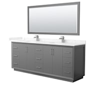 Wyndham Collection Strada 84" Free Standing Double Basin Vanity Set with Cabinet, Cultured Marble Vanity Top, and Framed Mirror Dark Gray / Carrara Cultured Marble Top / Brushed Nickel Hardware