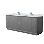 Wyndham Collection Strada 84" Free Standing Double Basin Vanity Set with Cabinet and Marble Vanity Top Dark Gray / Brushed Nickel Hardware