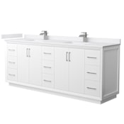 Wyndham Collection Strada 84" Free Standing Double Basin Vanity Set with Cabinet and Cultured Marble Vanity Top White / White Cultured Marble Top / Brushed Nickel Hardware