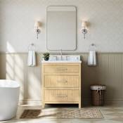 Wyndham Collection Isola 30" Free Standing Single Basin Vanity Set with Cabinet and Quartz Vanity Top Scandinavian Oak / Giotto Quartz Top / Brushed Nickel Hardware