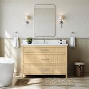 Wyndham Collection Isola 48" Free Standing Single Basin Vanity Set with Cabinet and Quartz Vanity Top Scandinavian Oak / Giotto Quartz Top / Brushed Nickel Hardware