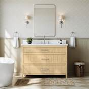 Wyndham Collection Isola 48" Free Standing Single Basin Vanity Set with Cabinet and Quartz Vanity Top Scandinavian Oak / Giotto Quartz Top / Brushed Nickel Hardware