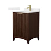 Wyndham Collection Palmilla 24" Free Standing Single Basin Vanity Set with Cabinet and Cultured Marble Vanity Top Dark Walnut / Carrara Cultured Marble Top / Brushed Gold Hardware