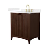 Wyndham Collection Palmilla 30" Free Standing Single Basin Vanity Set with Cabinet and Cultured Marble Vanity Top Dark Walnut / Carrara Cultured Marble Top / Brushed Gold Hardware