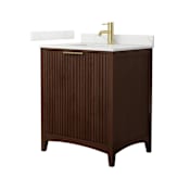 Wyndham Collection Palmilla 30" Free Standing Single Basin Vanity Set with Cabinet and Quartz Vanity Top Dark Walnut / Giotto Quartz Top / Brushed Gold Hardware