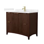 Wyndham Collection Palmilla 42" Free Standing Single Basin Vanity Set with Cabinet and Cultured Marble Vanity Top Dark Walnut / Carrara Cultured Marble Top / Brushed Gold Hardware