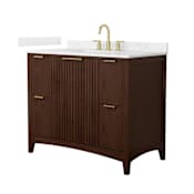 Wyndham Collection Palmilla 42" Free Standing Single Basin Vanity Set with Cabinet and Cultured Marble Vanity Top Dark Walnut / Carrara Cultured Marble Top / Brushed Gold Hardware
