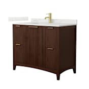 Wyndham Collection Palmilla 42" Free Standing Single Basin Vanity Set with Cabinet and Quartz Vanity Top Dark Walnut / Giotto Quartz Top / Brushed Gold Hardware