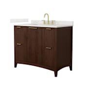 Wyndham Collection Palmilla 42" Free Standing Single Basin Vanity Set with Cabinet and Quartz Vanity Top Dark Walnut / Giotto Quartz Top / Brushed Gold Hardware