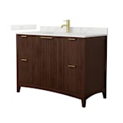 Wyndham Collection Palmilla 48" Free Standing Single Basin Vanity Set with Cabinet and Quartz Vanity Top Dark Walnut / Giotto Quartz Top / Brushed Gold Hardware
