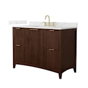 Wyndham Collection Palmilla 48" Free Standing Single Basin Vanity Set with Cabinet and Quartz Vanity Top Dark Walnut / Giotto Quartz Top / Brushed Gold Hardware