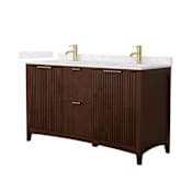 Wyndham Collection Palmilla 60" Free Standing Double Basin Vanity Set with Cabinet and Cultured Marble Vanity Top Dark Walnut / Carrara Cultured Marble Top / Brushed Gold Hardware