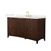 Wyndham Collection Palmilla 60" Free Standing Single Basin Vanity Set with Cabinet and Cultured Marble Vanity Top Dark Walnut / Carrara Cultured Marble Top / Brushed Gold Hardware