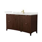 Wyndham Collection Palmilla 60" Free Standing Single Basin Vanity Set with Cabinet and Quartz Vanity Top Dark Walnut / Giotto Quartz Top / Brushed Gold Hardware
