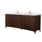Wyndham Collection Palmilla 84" Free Standing Double Basin Vanity Set with Cabinet and Marble Vanity Top Dark Walnut / Brushed Gold Hardware