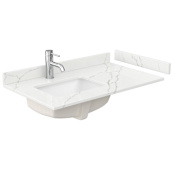 Wyndham Collection 36" Quartz Vanity Top with Backsplash, Sidesplash, and Left Offset Bathroom Sink Giotto Quartz