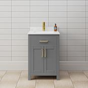 Wyndham Collection Beckett 24" Free Standing Single Basin Vanity Set with Cabinet and Cultured Marble Vanity Top for Single Hole Faucets Dark Gray / Carrara Cultured Marble Top / Brushed Gold Hardware