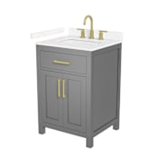 Wyndham Collection Beckett 24" Free Standing Single Basin Vanity Set with Cabinet and Cultured Marble Vanity Top for Widespread Faucets Dark Gray / Carrara Cultured Marble Top / Brushed Gold Hardware