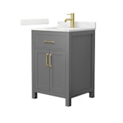 Wyndham Collection Beckett 24" Free Standing Single Basin Vanity Set with Cabinet and Quartz Vanity Top for Single Hole Faucets Dark Gray / Giotto Quartz Top / Brushed Gold Hardware