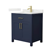 Wyndham Collection Beckett 30" Free Standing Single Basin Vanity Set with Cabinet and Quartz Vanity Top for Single Hole Faucets Dark Blue / Giotto Quartz Top / Brushed Gold Hardware
