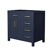 Wyndham Collection Beckett 36" Single Free Standing Vanity Cabinet Only - Less Vanity Top Dark Blue / Brushed Gold Hardware