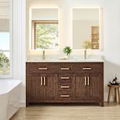 Wyndham Collection Beckett 60" Free Standing Double Basin Vanity Set with Cabinet and Cultured Marble Vanity Top for Single Hole Faucets Dark Walnut / Carrara Cultured Marble Top / Brushed Gold Hardware