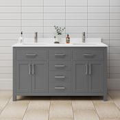 Wyndham Collection Beckett 60" Free Standing Double Basin Vanity Set with Wood Cabinet and Cultured Marble Vanity Top Dark Gray / White Cultured Marble Top / Brushed Nickel Hardware