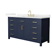 Wyndham Collection Beckett 60" Free Standing Single Basin Vanity Set with Cabinet and Quartz Vanity Top for Widespread Faucets Dark Blue / Giotto Quartz Top / Brushed Gold Hardware