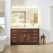 Wyndham Collection Beckett 60" Free Standing Single Basin Vanity Set with Cabinet and Cultured Marble Vanity Top for Single Hole Faucets Dark Walnut / Carrara Cultured Marble Top / Brushed Gold Hardware