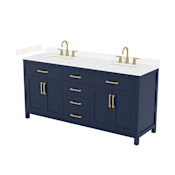 Wyndham Collection Beckett 72" Free Standing Double Basin Vanity Set with Cabinet and Cultured Marble Vanity Top for Widespread Faucets Dark Blue / Carrara Cultured Marble Top / Brushed Gold Hardware