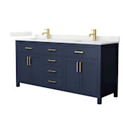 Wyndham Collection Beckett 72" Free Standing Double Basin Vanity Set with Cabinet and Quartz Vanity Top for Single Hole Faucets Dark Blue / Giotto Quartz Top / Brushed Gold Hardware