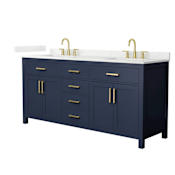Wyndham Collection Beckett 72" Free Standing Double Basin Vanity Set with Cabinet and Quartz Vanity Top for Widespread Faucets Dark Blue / Giotto Quartz Top / Brushed Gold Hardware