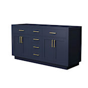 Wyndham Collection Beckett TK 65" Double Free Standing Vanity Cabinet Only - Less Vanity Top Dark Blue / Brushed Gold Hardware
