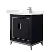Wyndham Collection Marlena 30" Free Standing Single Basin Vanity Set with Cabinet and Cultured Marble Vanity Top Black / Carrara Cultured Marble Top / Brushed Nickel Hardware