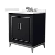 Wyndham Collection Marlena 30" Free Standing Single Basin Vanity Set with Cabinet and Cultured Marble Vanity Top Black / Carrara Cultured Marble Top / Brushed Nickel Hardware
