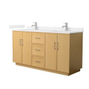 Wyndham Collection Elan TK 66" Free Standing Double Basin Vanity Set with Cabinet and Cultured Marble Vanity Top Light Oak / Carrara Cultured Marble Top / Brushed Nickel Hardware