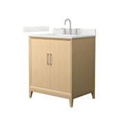 Wyndham Collection Janna 30" Free Standing Single Basin Vanity Set with Cabinet and Quartz Vanity Top White Oak / Giotto Quartz Top / Brushed Nickel Hardware