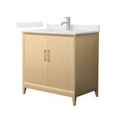 Wyndham Collection Janna 36" Free Standing Single Basin Vanity Set with Cabinet and Quartz Vanity Top White Oak / Giotto Quartz Top / Brushed Nickel Hardware