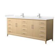 Wyndham Collection Janna 84" Free Standing Double Basin Vanity Set with Cabinet and Cultured Marble Vanity Top White Oak / Carrara Cultured Marble Top / Brushed Nickel Hardware