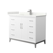 Wyndham Collection Amici 42" Free Standing Single Basin Vanity Set with Cabinet and Quartz Vanity Top White / Giotto Quartz Top / Brushed Nickel Hardware